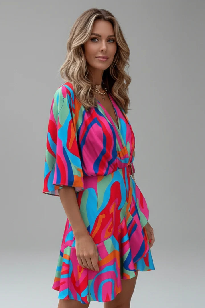 Women's Batwing Sleeve V-Neck Mini Dress