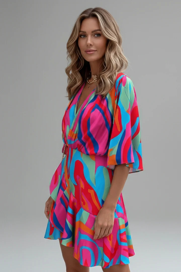 Women's Batwing Sleeve V-Neck Mini Dress