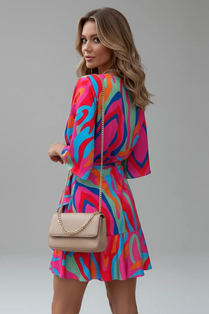 Women's Batwing Sleeve V-Neck Mini Dress