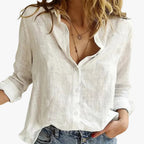 Women's Button-Front Roll-Tab Sleeve Blouse