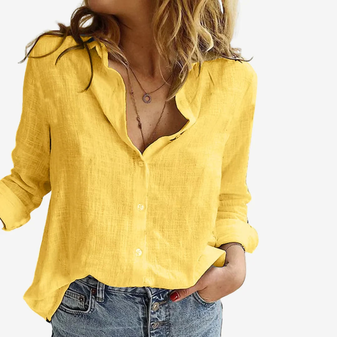 Women's Button-Front Roll-Tab Sleeve Blouse