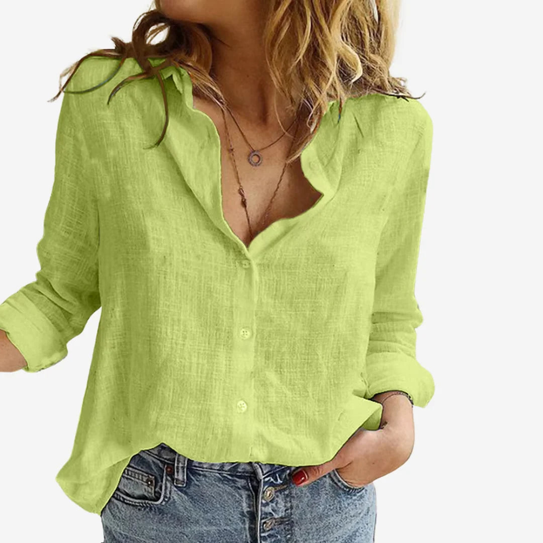 Women's Button-Front Roll-Tab Sleeve Blouse