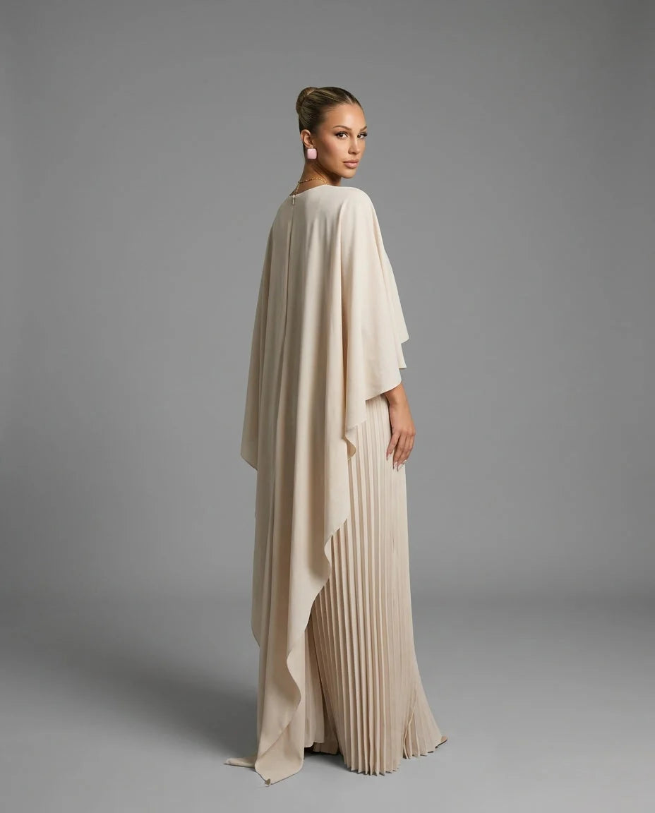 Women's Cape Overlay Pleated Maxi Dress