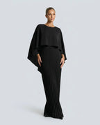 Women's Cape Overlay Pleated Maxi Dress