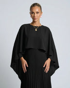 Women's Cape Overlay Pleated Maxi Dress