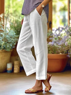 Women's Casual Cropped Trousers with Pockets