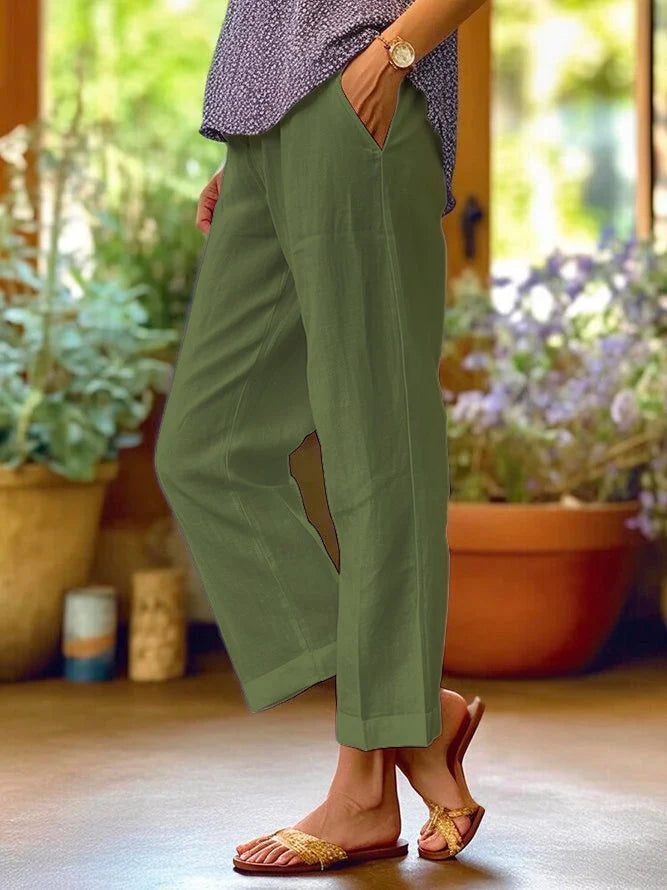 Women's Casual Cropped Trousers with Pockets