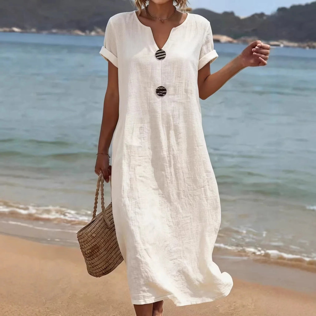 Women's Casual Linen Look Midi Dress
