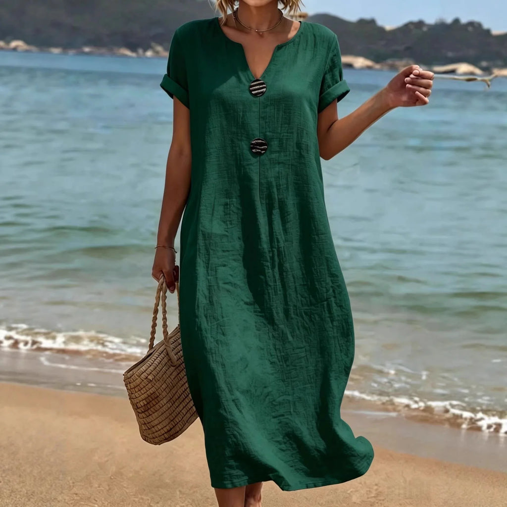 Women's Casual Linen Look Midi Dress