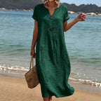 Women's Casual Linen Look Midi Dress
