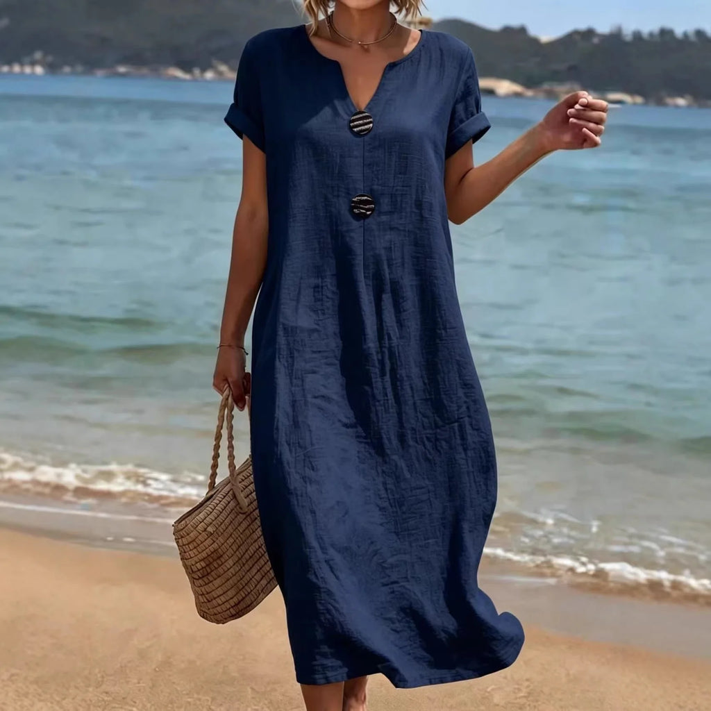 Women's Casual Linen Look Midi Dress
