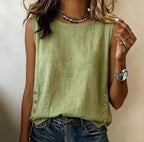 Women's Casual Linen Tank Top with Side Buttons