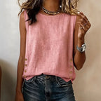 Women's Casual Linen Tank Top with Side Buttons