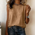 Women's Casual Linen Tank Top with Side Buttons