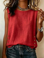 Women's Casual Linen Tank Top with Side Buttons