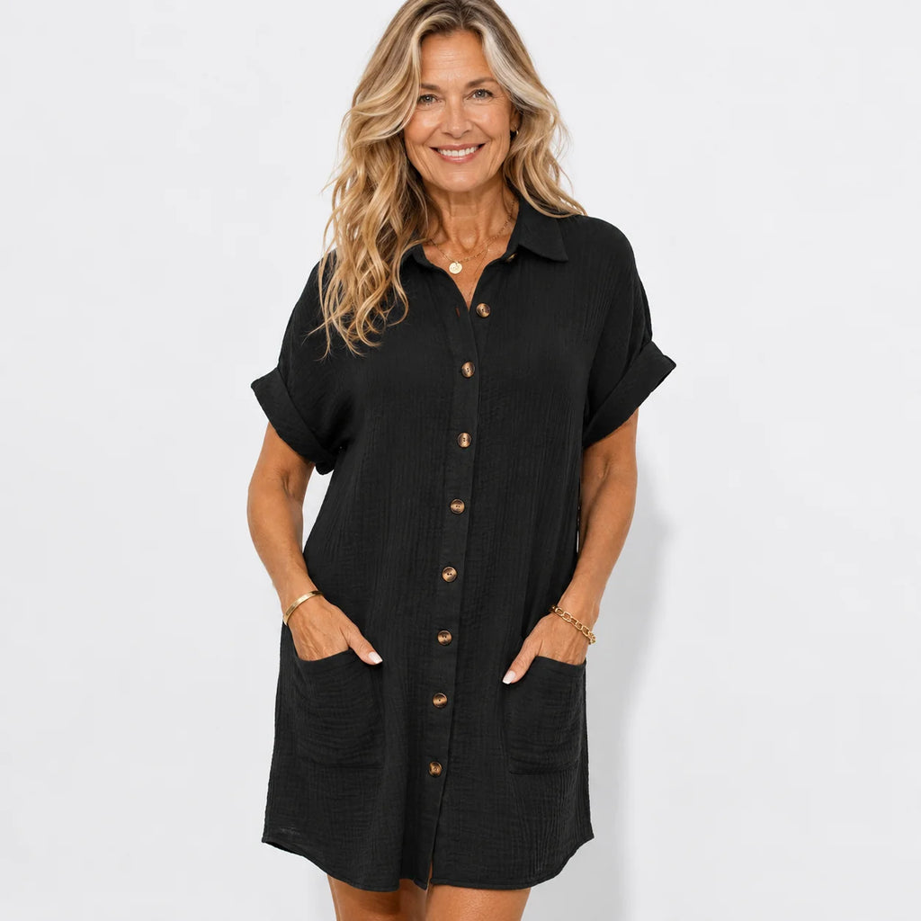 Women's Cotton Linen Shirt Mini Dress
