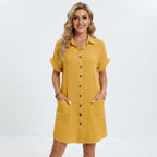 Women's Cotton Linen Shirt Mini Dress