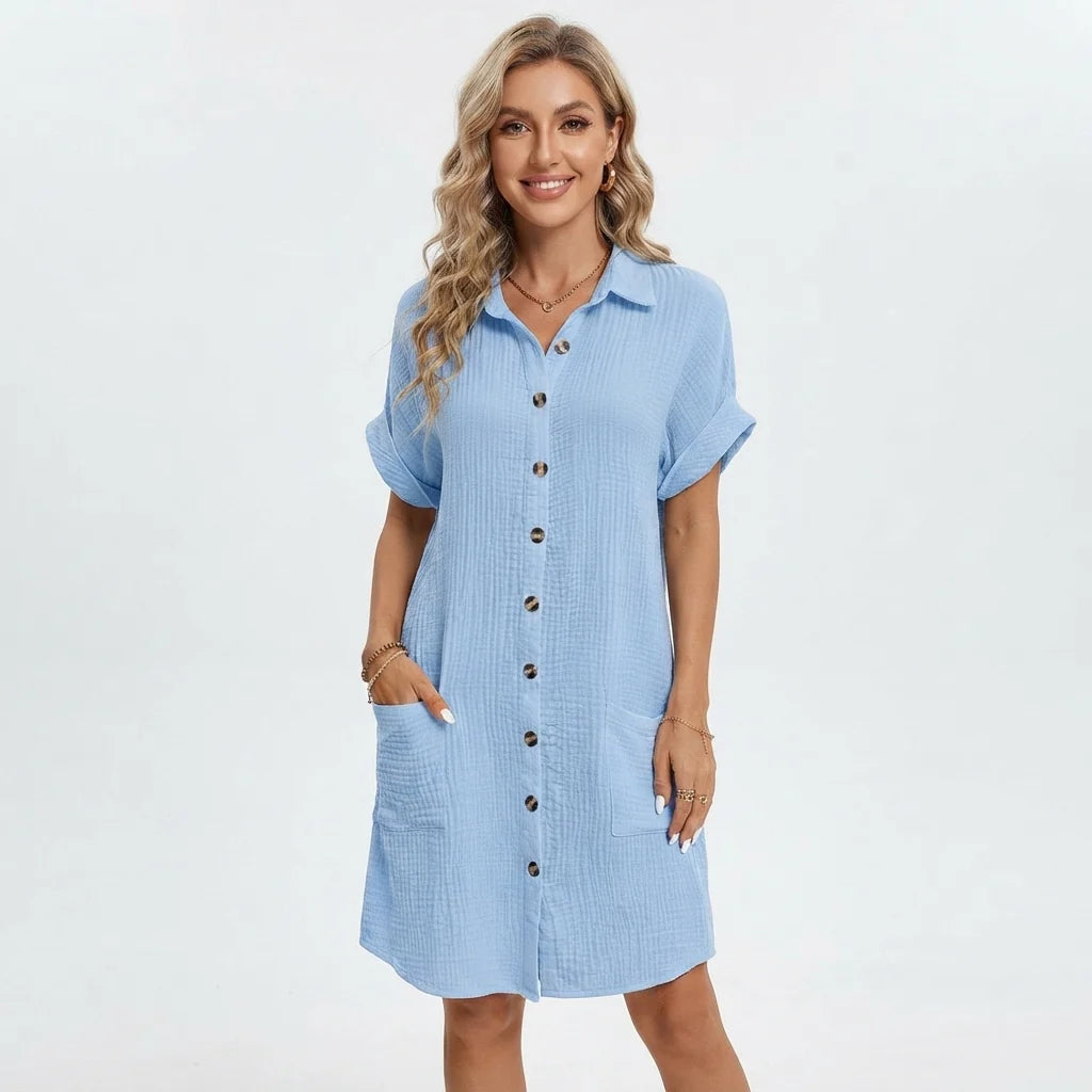 Women's Cotton Linen Shirt Mini Dress