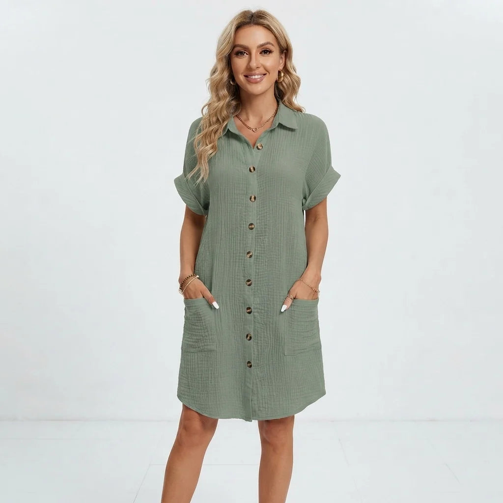 Women's Cotton Linen Shirt Mini Dress