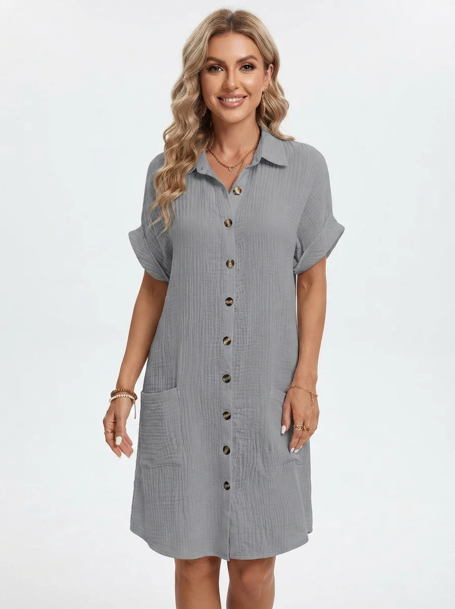 Women's Cotton Linen Shirt Mini Dress