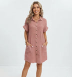 Women's Cotton Linen Shirt Mini Dress