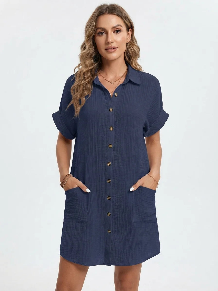 Women's Cotton Linen Shirt Mini Dress