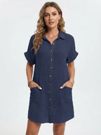 Women's Cotton Linen Shirt Mini Dress