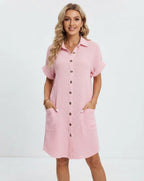 Women's Cotton Linen Shirt Mini Dress