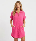 Women's Cotton Linen Shirt Mini Dress