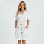 Women's Cotton Linen Shirt Mini Dress