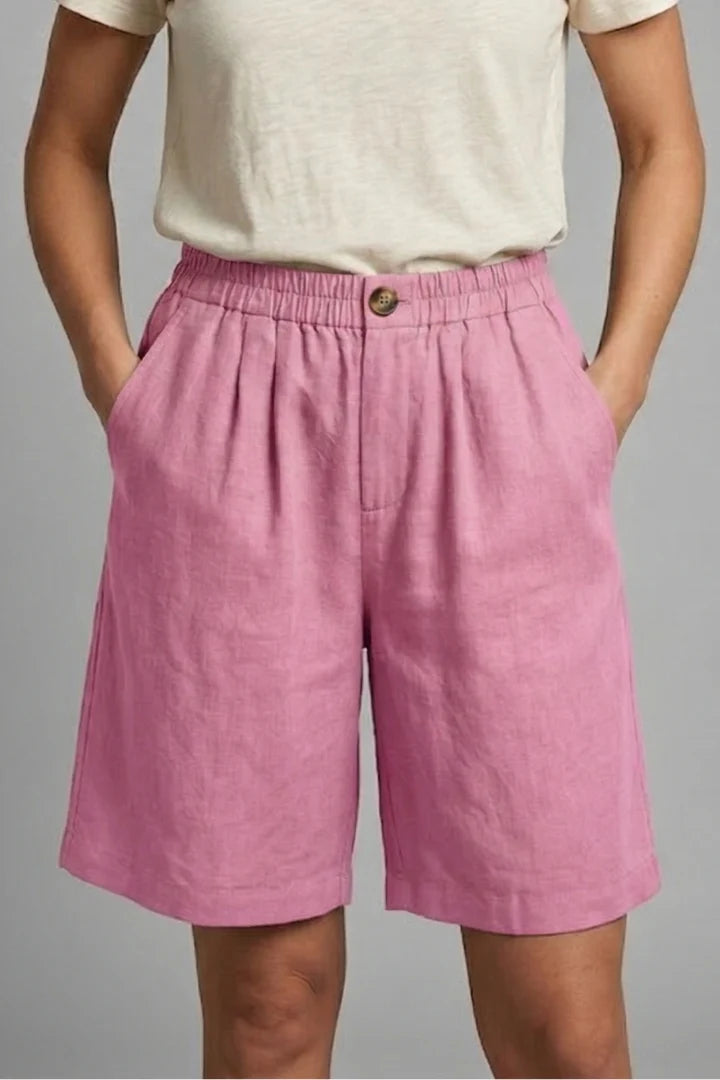 Women's Elastic Waist Relaxed-Fit Linen Shorts