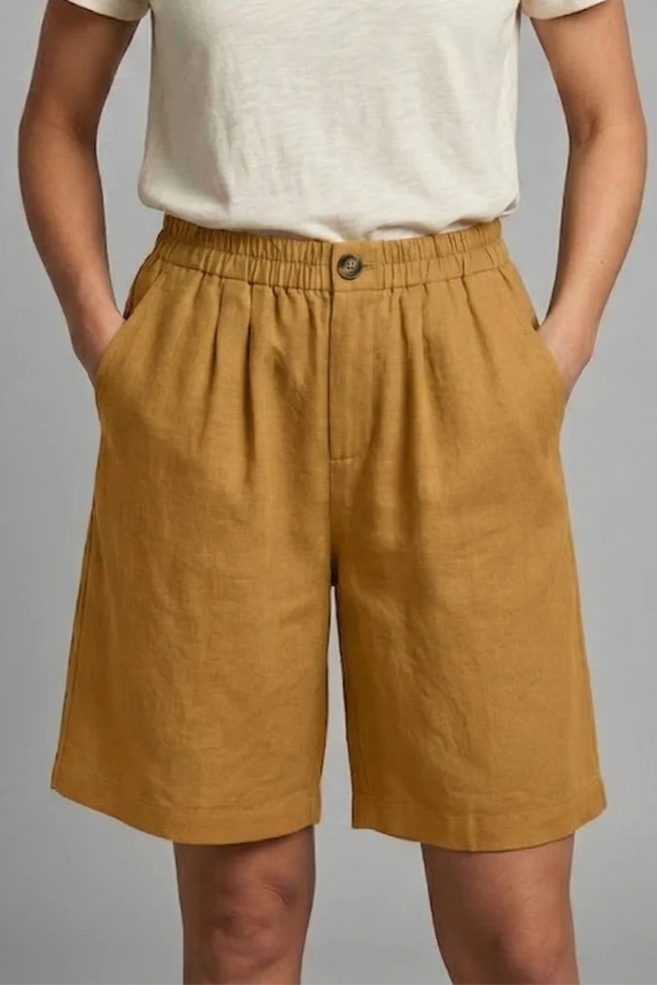 Women's Elastic Waist Relaxed-Fit Linen Shorts
