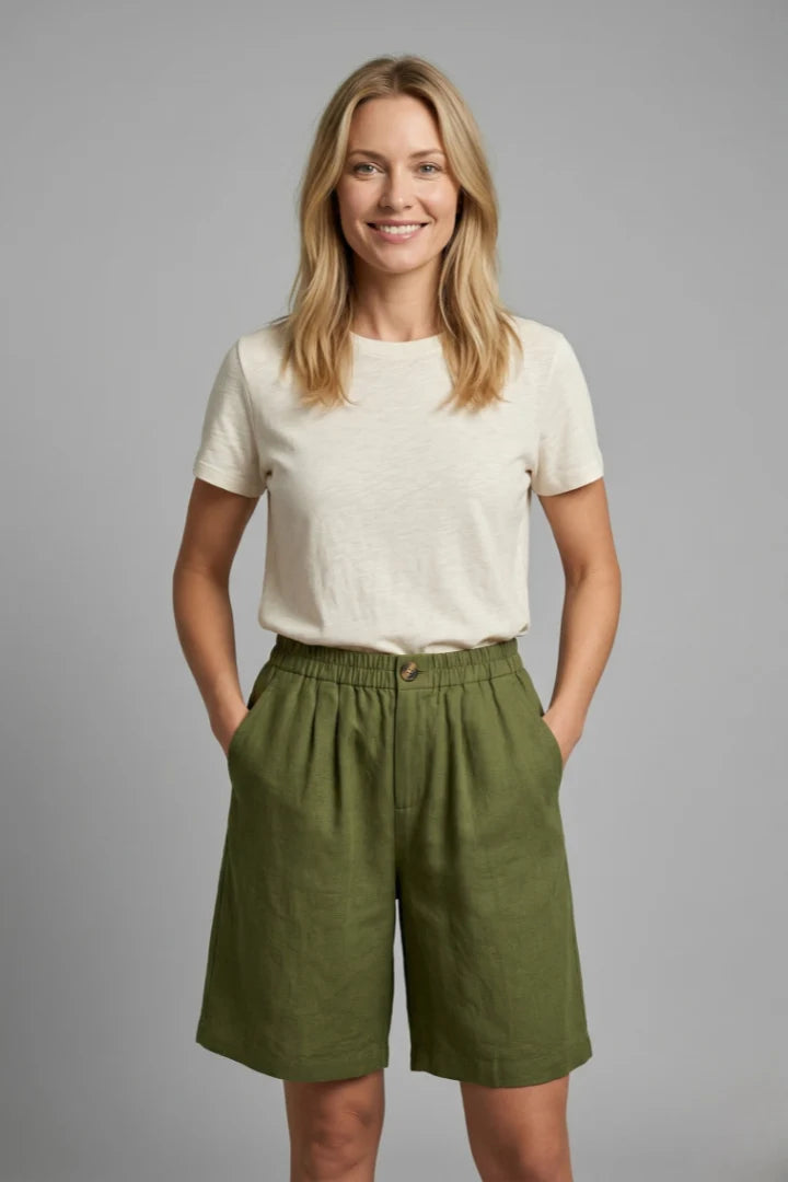 Women's Elastic Waist Relaxed-Fit Linen Shorts