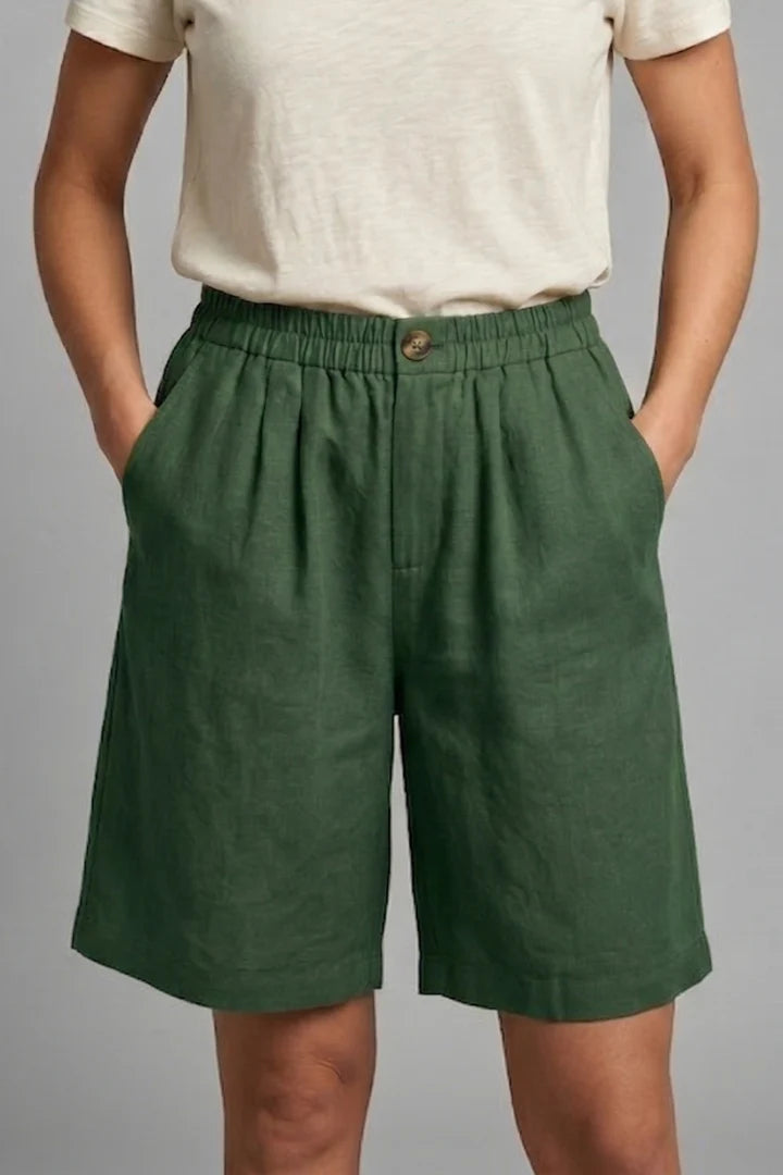 Women's Elastic Waist Relaxed-Fit Linen Shorts