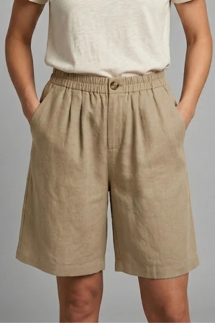 Women's Elastic Waist Relaxed-Fit Linen Shorts