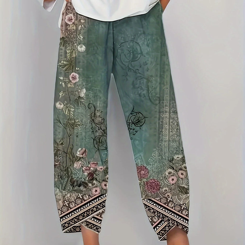 Women's Elegant Botanical Cropped Trousers