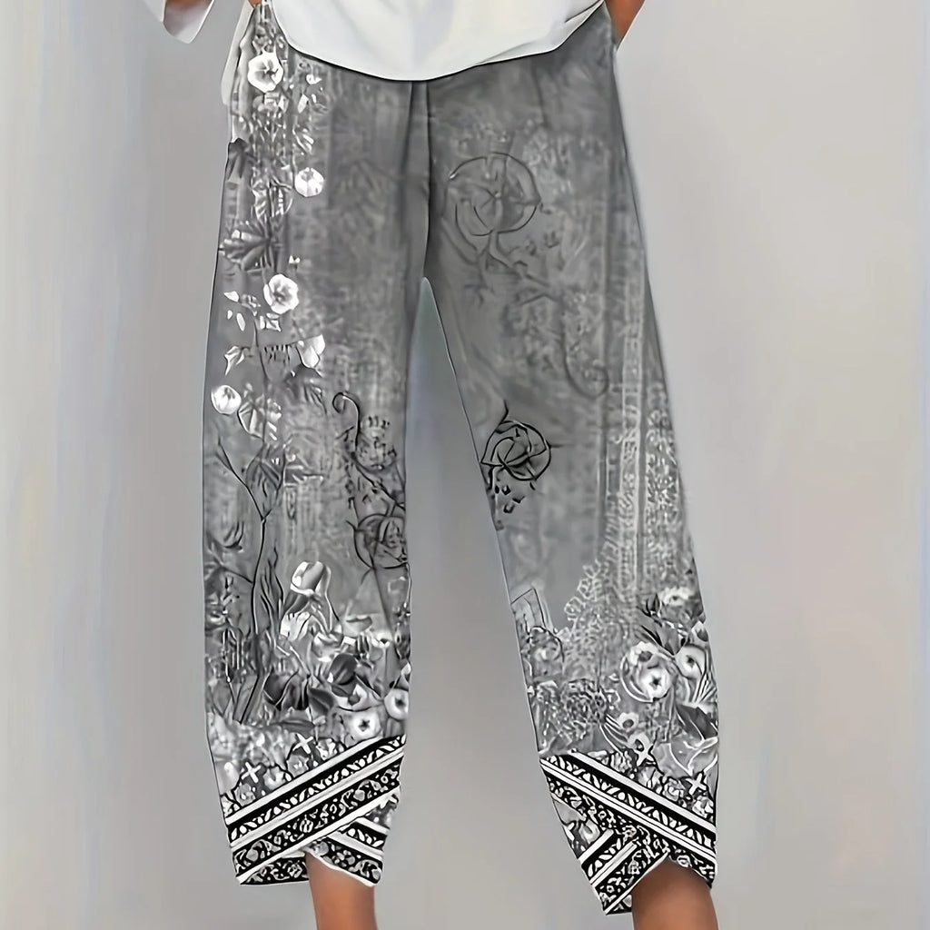 Women's Elegant Botanical Cropped Trousers