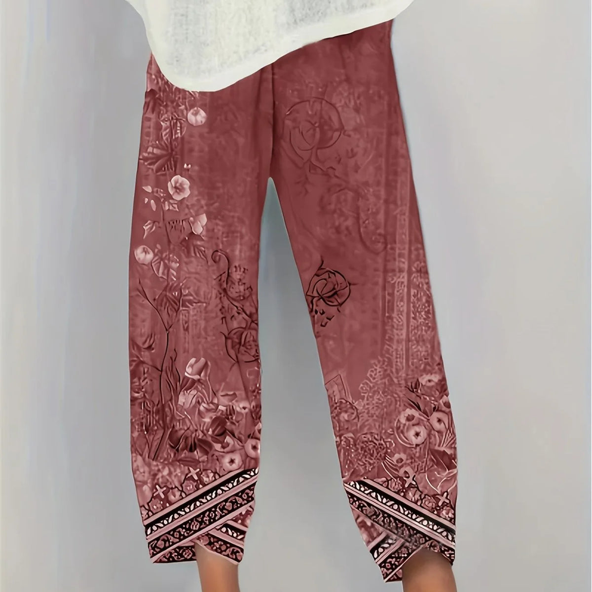 Women's Elegant Botanical Cropped Trousers