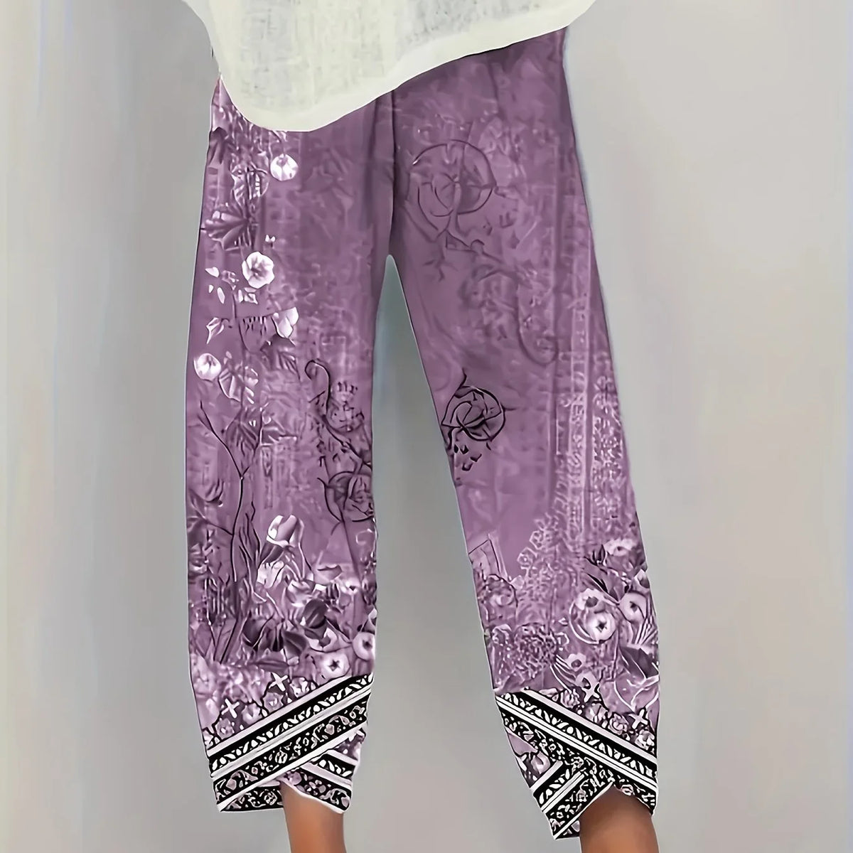 Women's Elegant Botanical Cropped Trousers