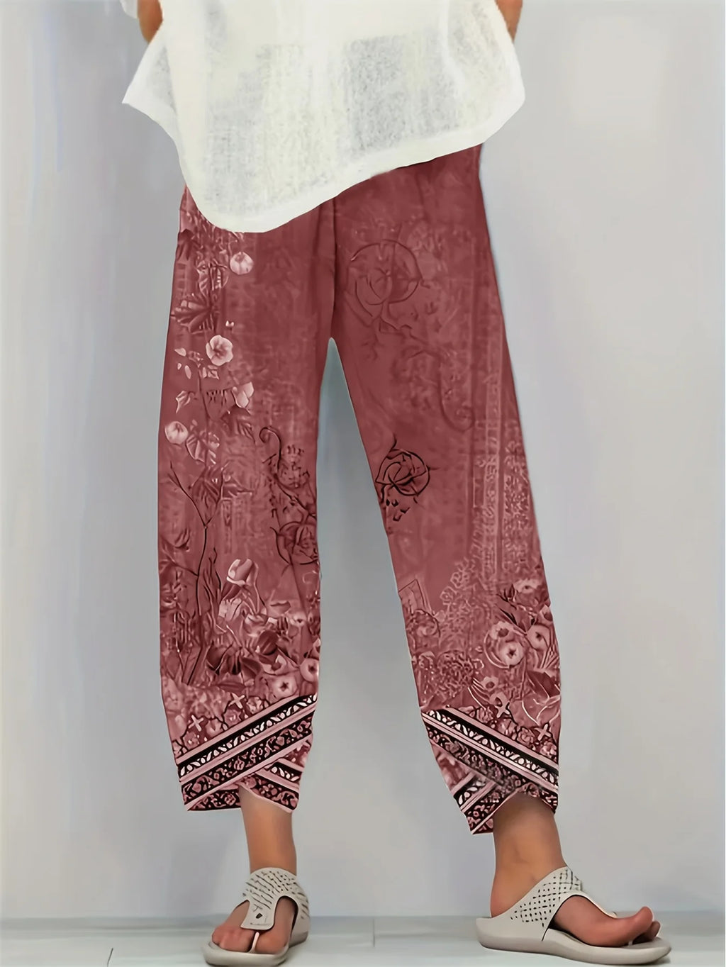 Women's Elegant Botanical Cropped Trousers