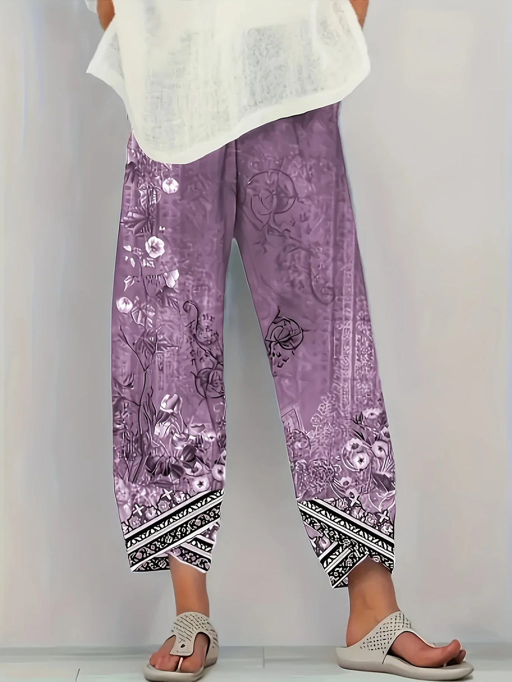 Women's Elegant Botanical Cropped Trousers