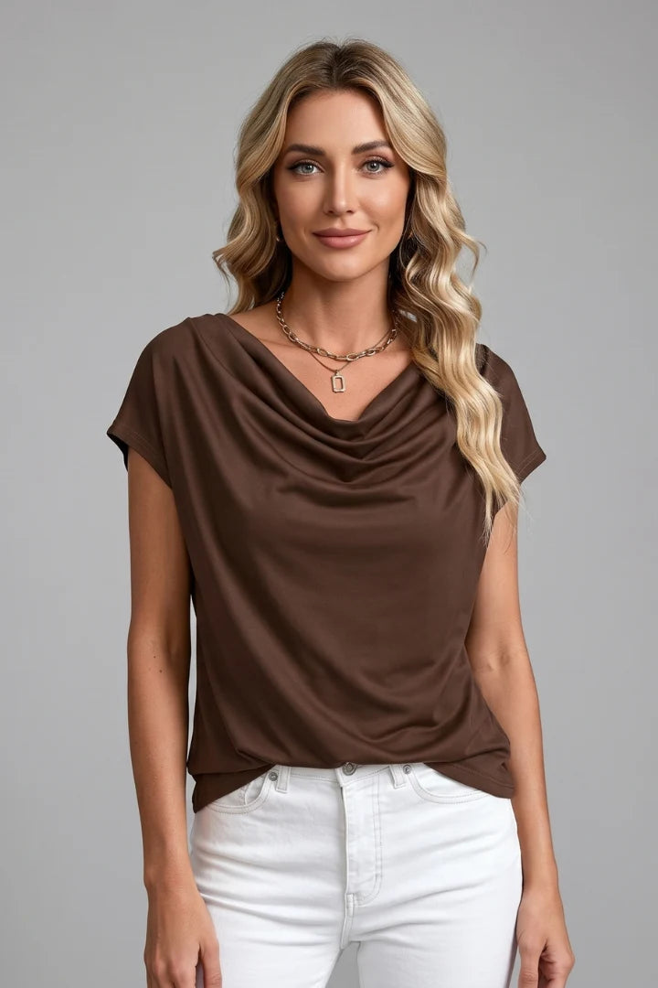Women's Elegant Cowl Neck Draped Blouse