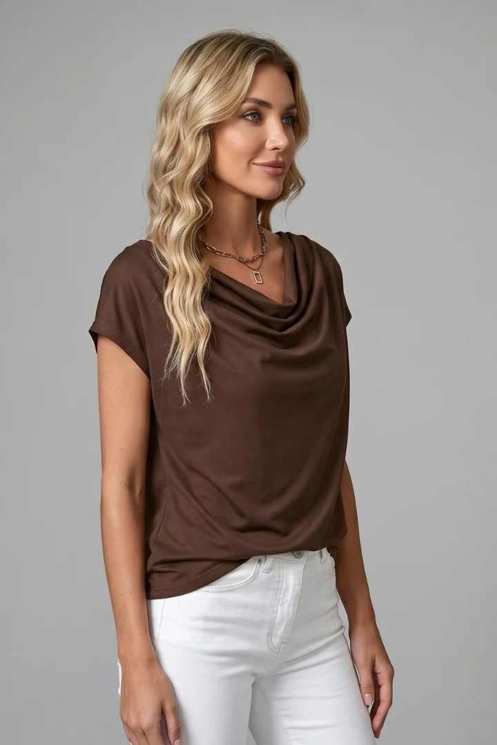 Women's Elegant Cowl Neck Draped Blouse