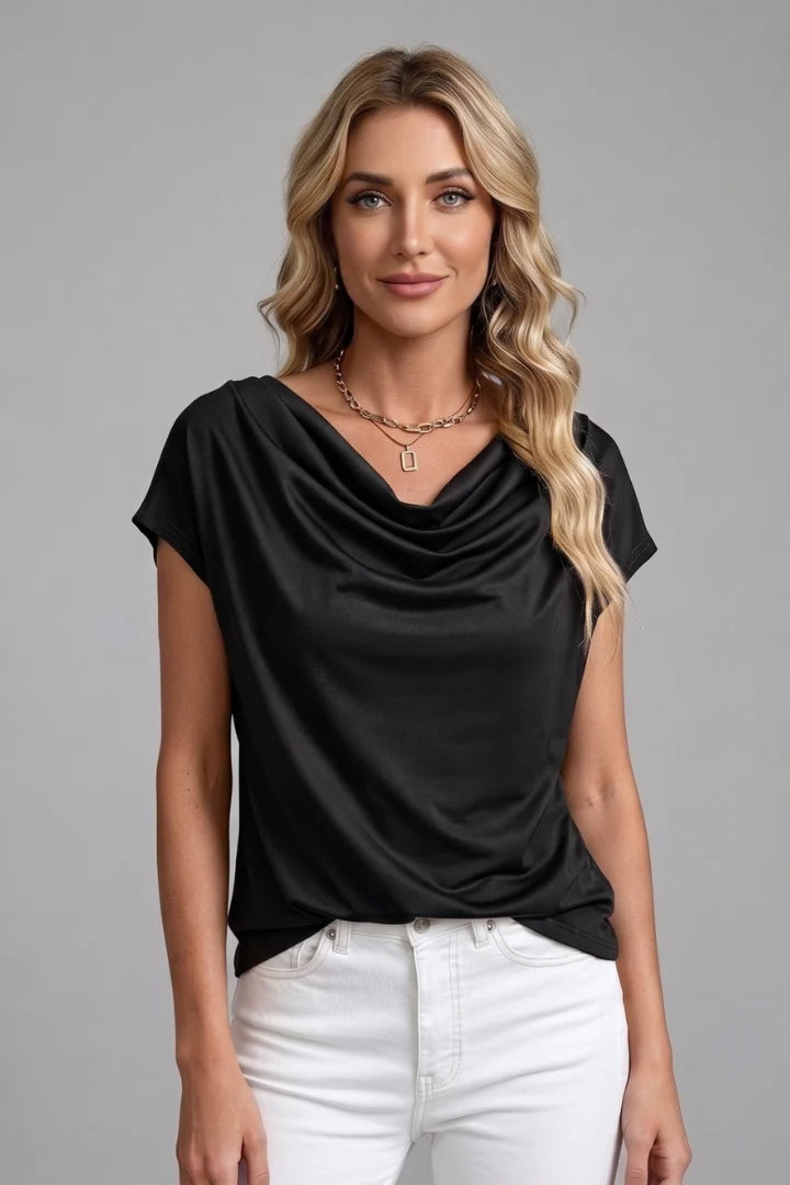 Women's Elegant Cowl Neck Draped Blouse