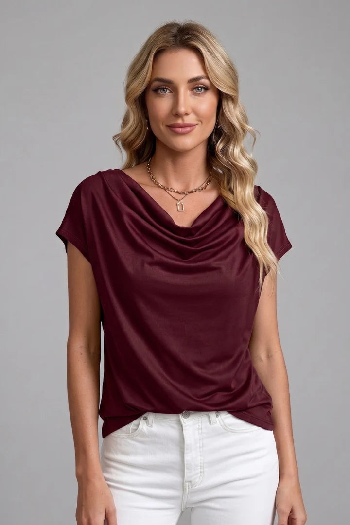 Women's Elegant Cowl Neck Draped Blouse
