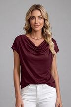 Women's Elegant Cowl Neck Draped Blouse