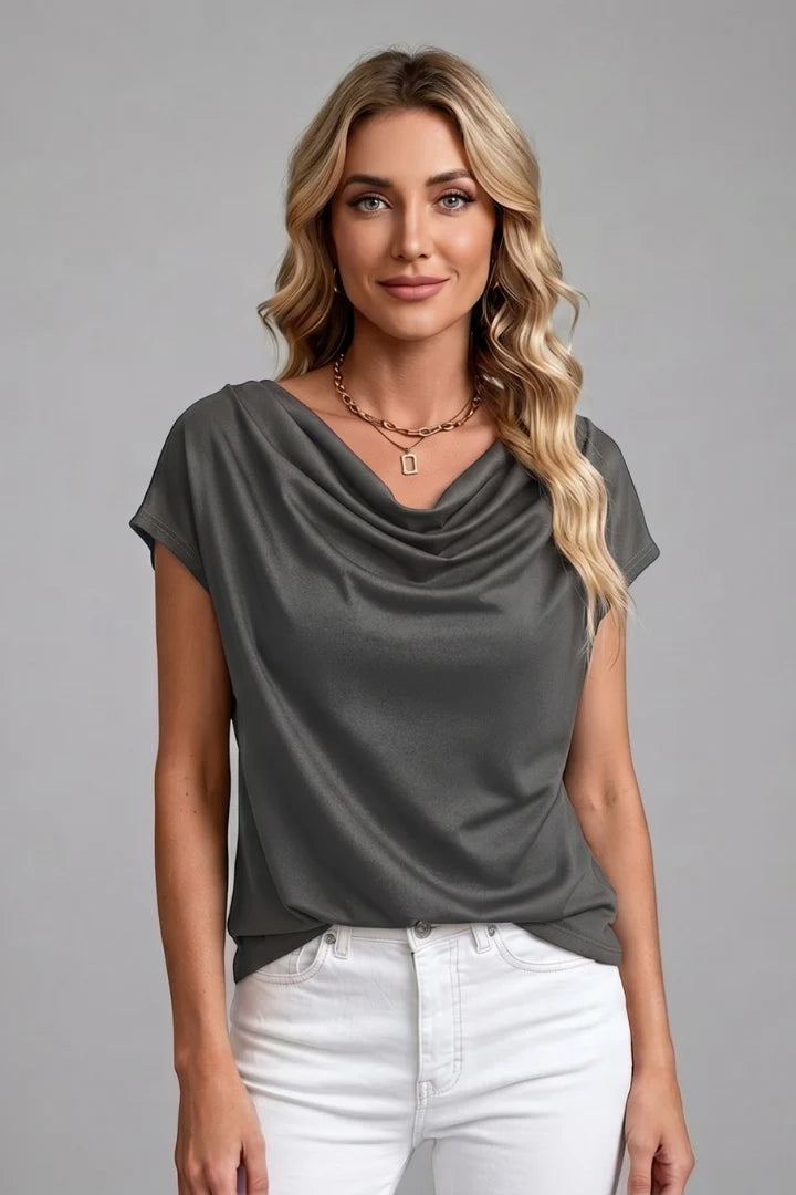 Women's Elegant Cowl Neck Draped Blouse