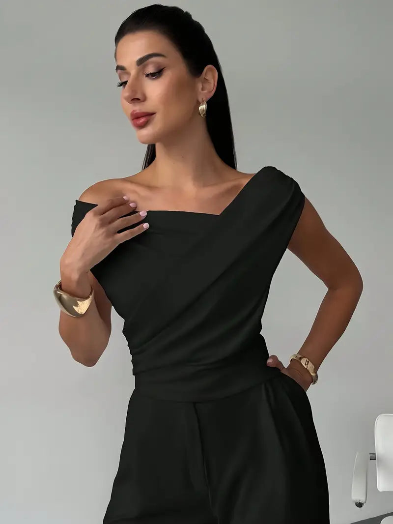 Women's Elegant Draped Off-Shoulder Top