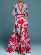 Women's Elegant Floral V-Neck Long Dress