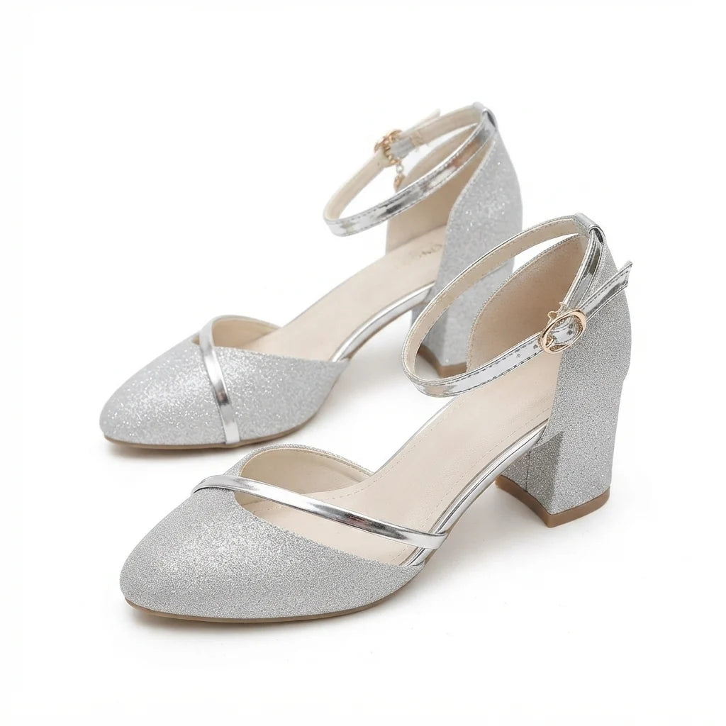 Women's Elegant Glitter Block Heel Sandals